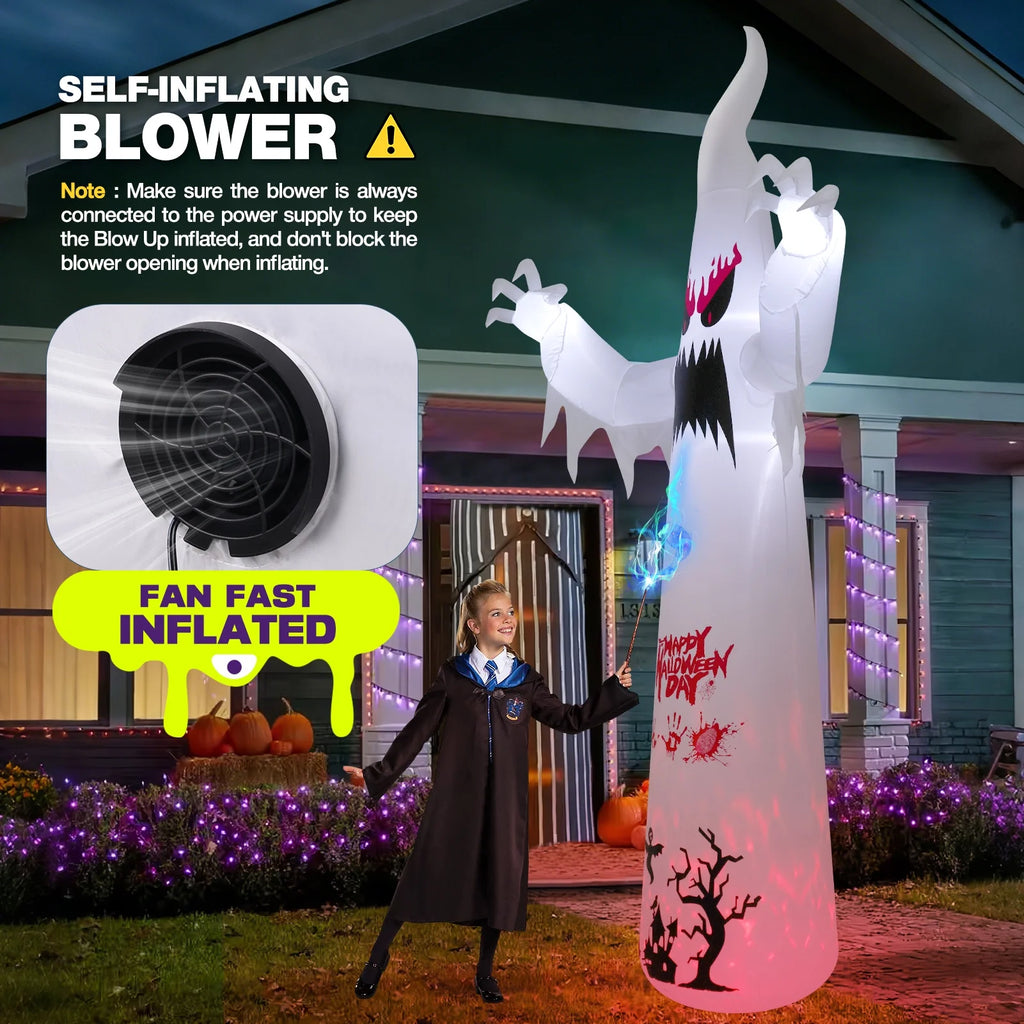 10FT Halloween Inflatables Blow up LED Giant Red Ghost for Outdoor Halloween Yard Inflatables Garden Yard Lawn
