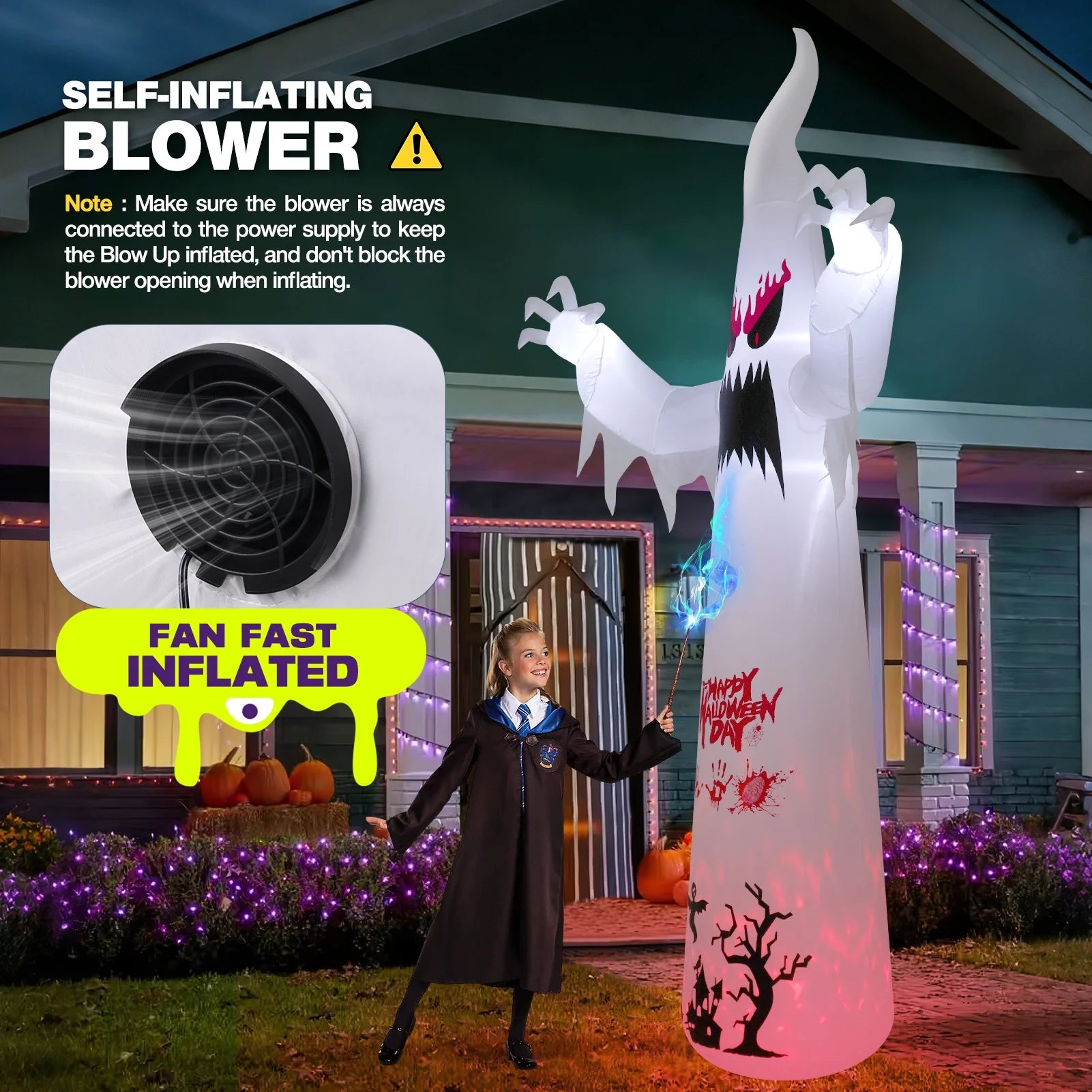 10FT Halloween Inflatables Blow up LED Giant Red Ghost for Outdoor Halloween Yard Inflatables Garden Yard Lawn
