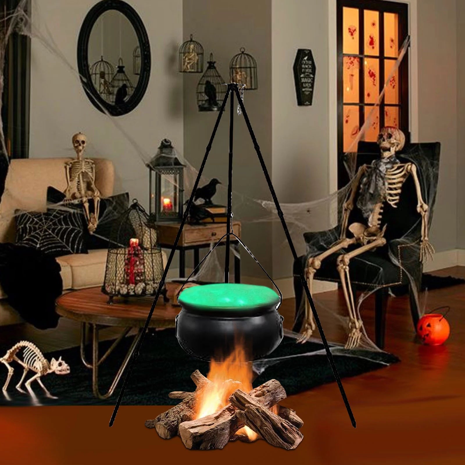 Halloween Decorations Indoor Outdoor on Clearance - Large Cauldron Halloween Decor on Tripod with Timer Lights - 30.7Inch Plastic Cauldron Witch, Halloween Decor, Fall Decorations for Home