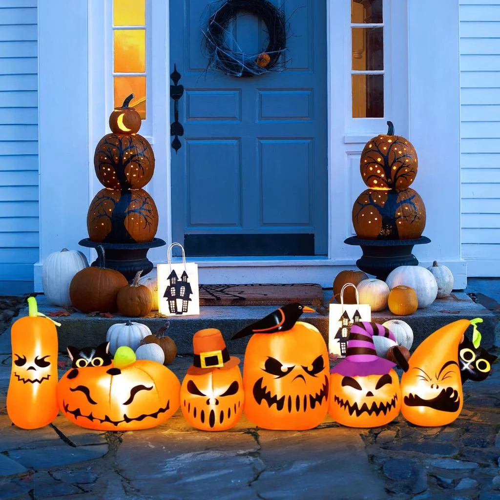 8 FT Halloween Inflatables Horizontal Pumpkins Row，Halloween Decorations Windproof Waterproof Blow up Halloween Decor