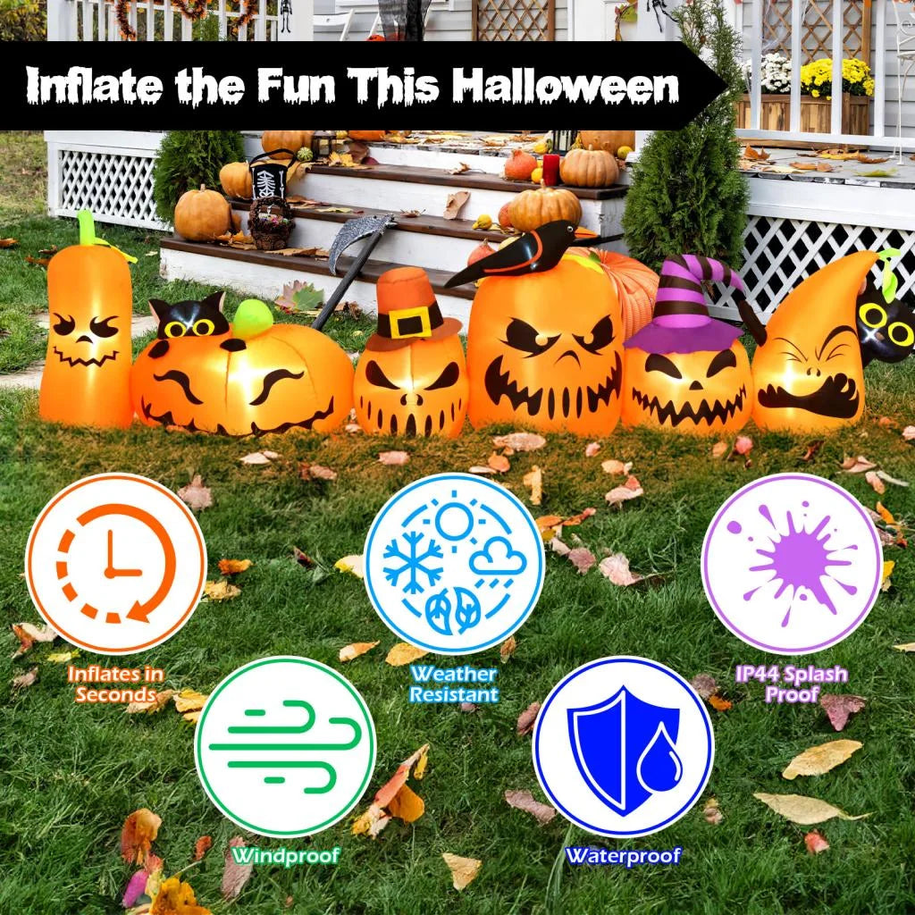 8 FT Halloween Inflatables Horizontal Pumpkins Row，Halloween Decorations Windproof Waterproof Blow up Halloween Decor