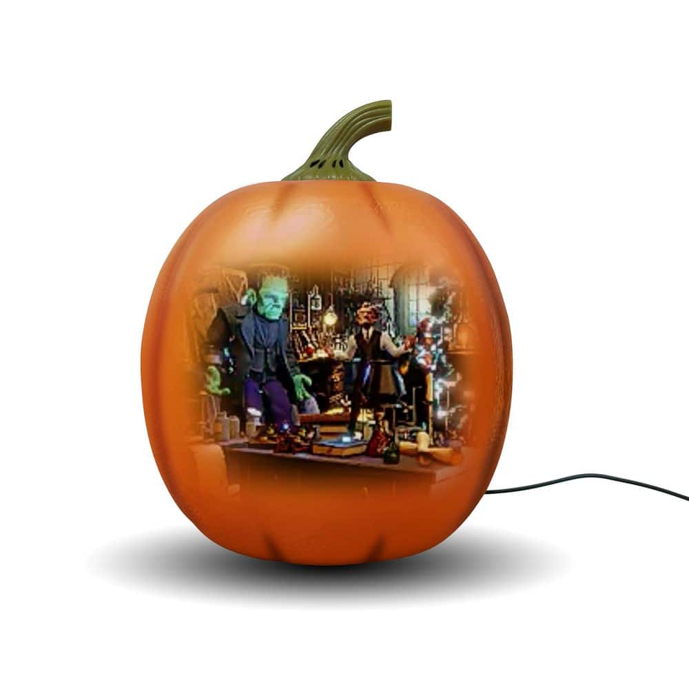 Jabberin’ Jack 12 In. Animated Built-In Projector and Speaker USB or Battery Orange Pumpkin Halloween Decor