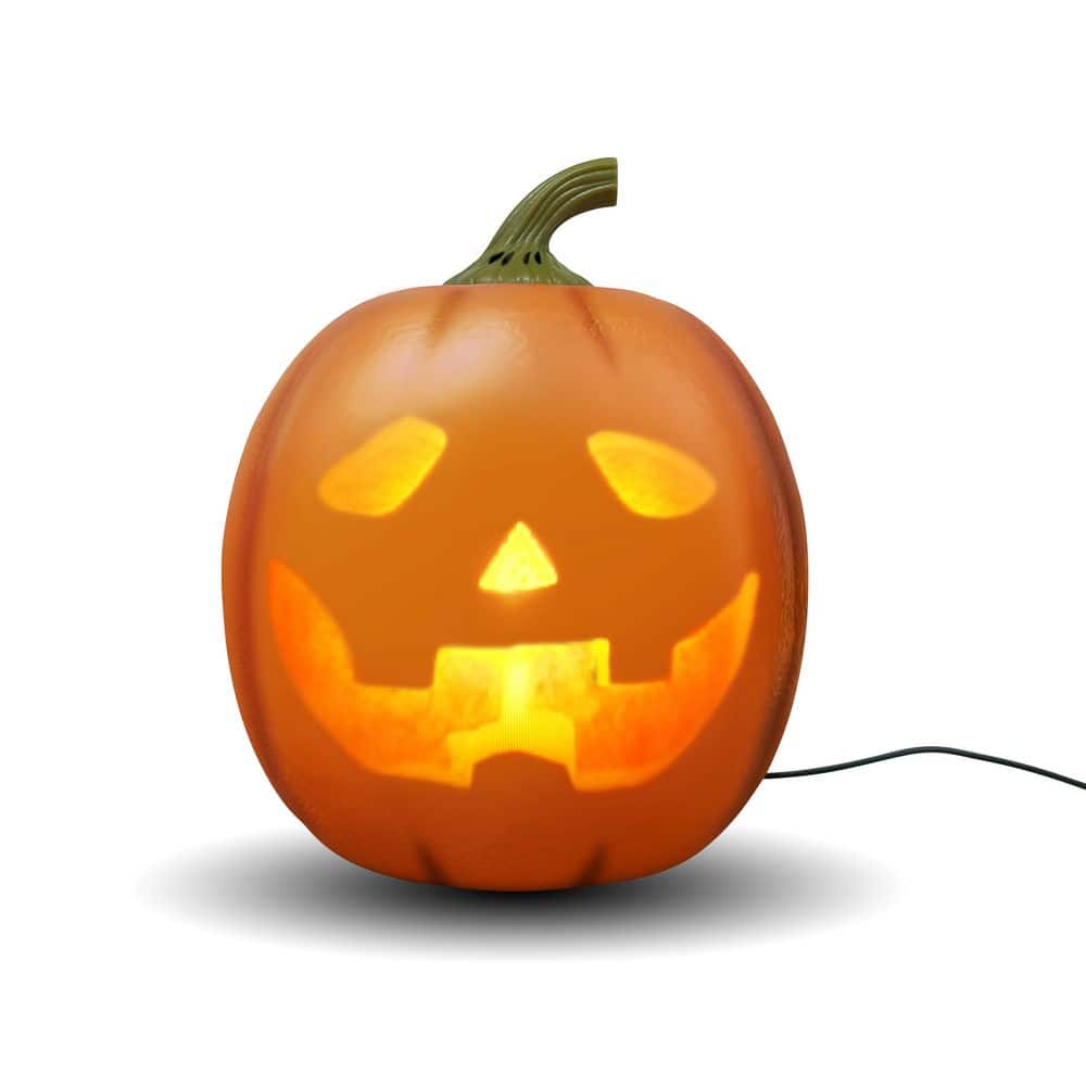 Jabberin’ Jack 12 In. Animated Built-In Projector and Speaker USB or Battery Orange Pumpkin Halloween Decor