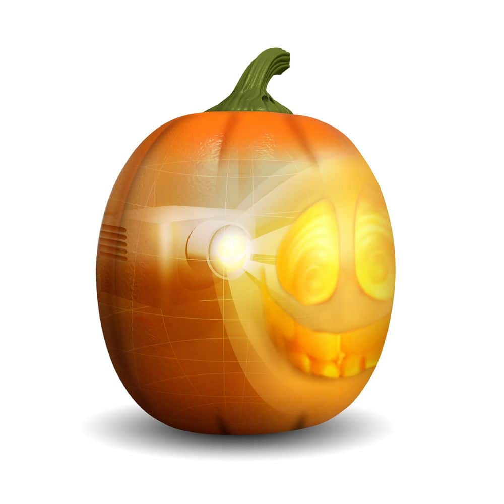 Jabberin’ Jack 12 In. Animated Built-In Projector and Speaker USB or Battery Orange Pumpkin Halloween Decor
